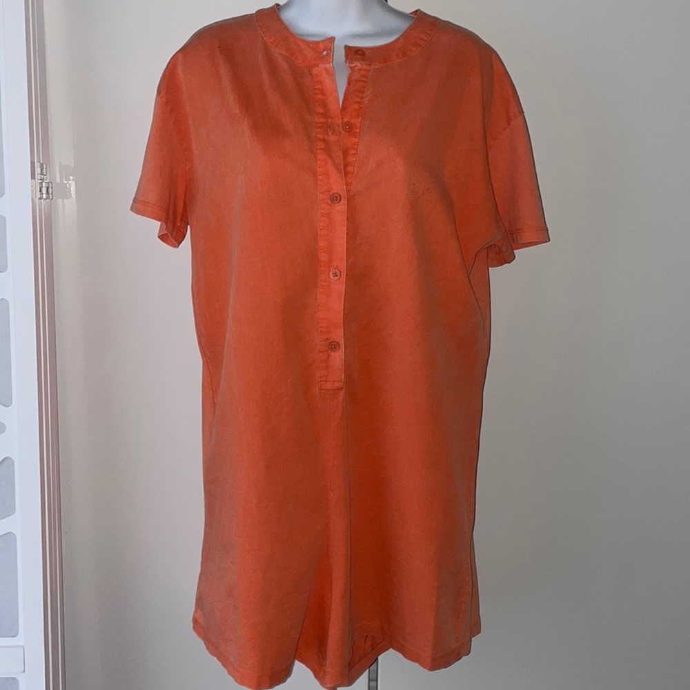 Zara neon orange cotton loose fit romper Small